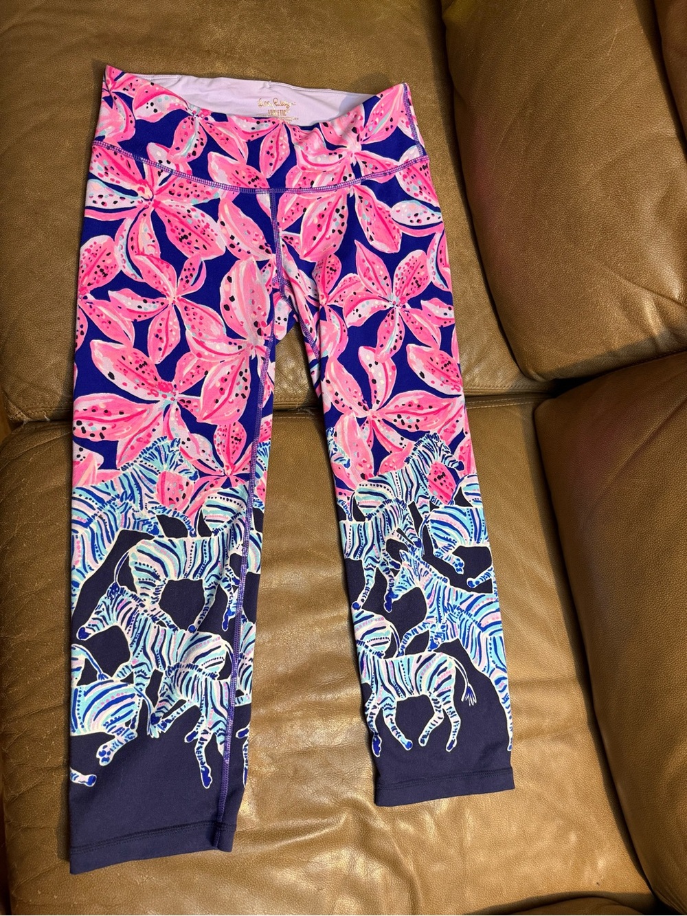 Lilly Pulitzer Navy Leggings with Pink Floral & Zebra Border